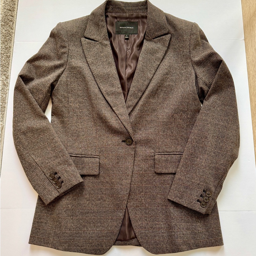 Banana Republic Factory Dark Brown Plaid Blazer